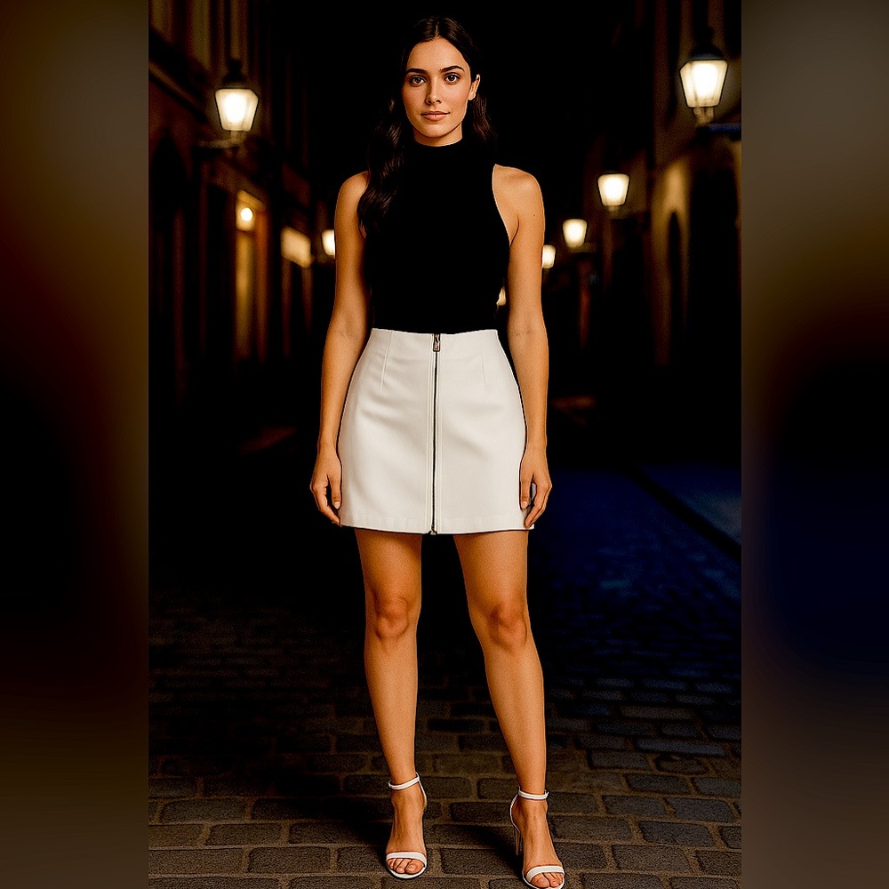 DKNY Solid White Midi Skirt Size 2